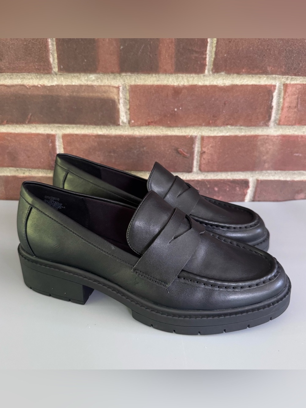 Anne Klein iFlex Women’s US 9 M Black Penny Loafers Chunky Lug Sole Block Heel.